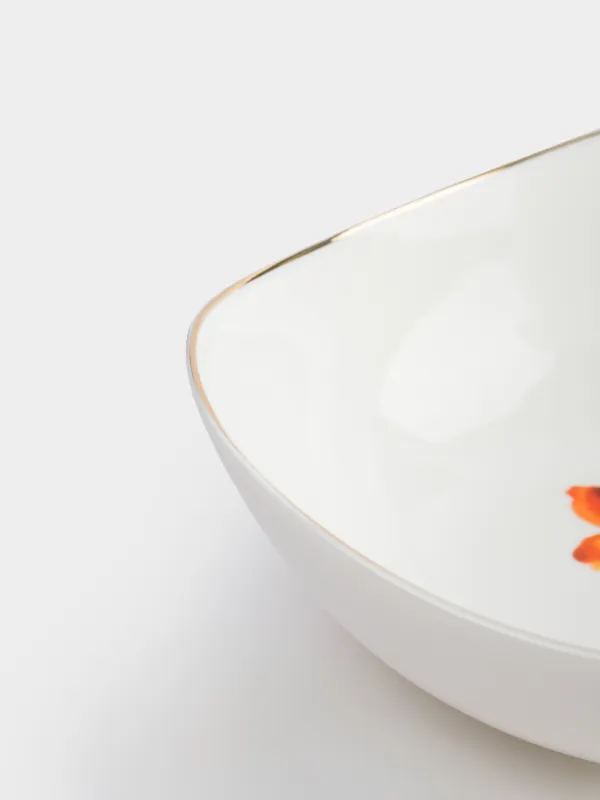 Bowl, 14x5 cm, porcelain N, white, with golden edging, Wildflowers, Yarrow, image-2