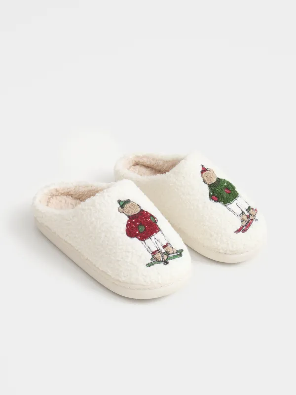 Children's slippers, homewear,size 33, artificial fur, milky, Bears, Needed, image-4