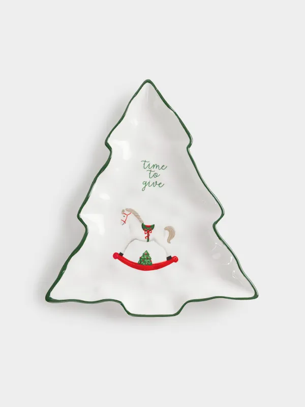 Dish, 31x27 cm, ceramic, Horse, Christmas green, image-0