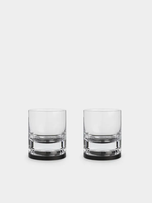 Drinking glass, 10 cm, 340 ml, 2 pcs, on a stand, glass / wood, Clear, image-0