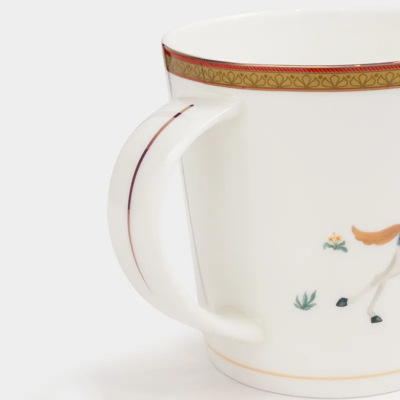 Mug, 450 ml, porcelain F, white, with golden edging, Horses in sled, Blue wind, image-5