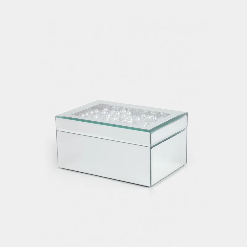 Jewelry box, 20x14 cm, glass, Mirror, Pearls, Glossy