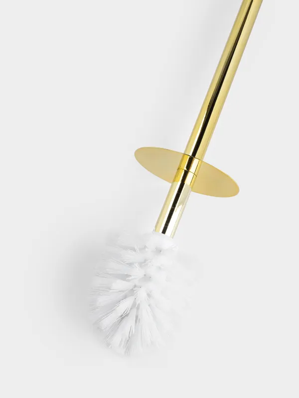 Toilet brush, 35 cm, with stand, stoneware / stainless steel, white and gold, Freya, image-2
