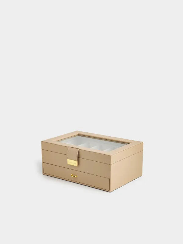 Jewelry box, 26x18 cm, wood/PU leather, beige, Premiere, image-0