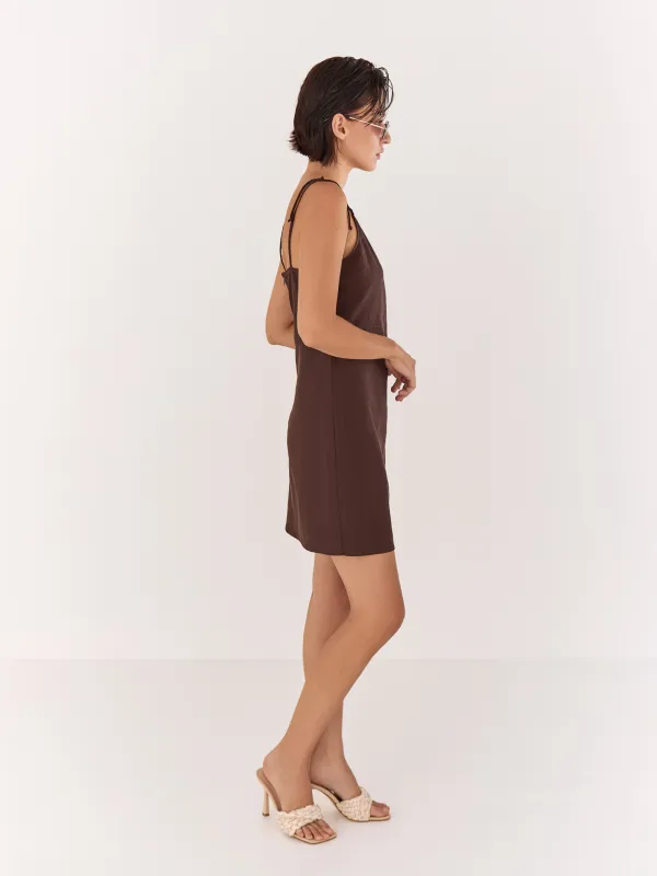 Women's dress, mini, size S, with straps, viscose / linen, lemon, Nicole, image-3