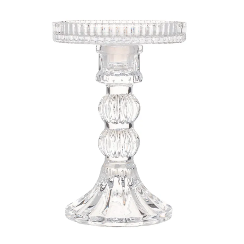 Candle holder, 14 cm, for cylindrical / thin candles, on a leg, collapsible, glass, Ribby, image-1