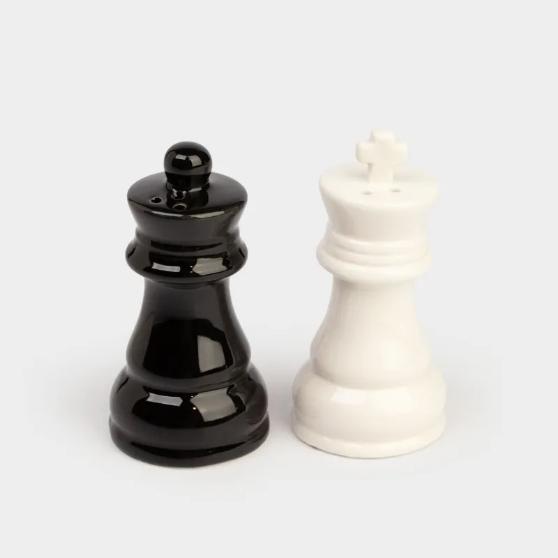 Salt and Pepper set, 9 cm, porcelain P, Black / White, Chess, Chess