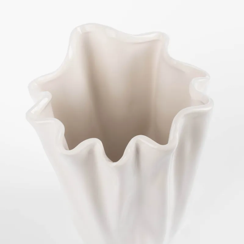 Flower vase, 25 cm, ceramic, milky, Crumpled effect, Crumple, image-2