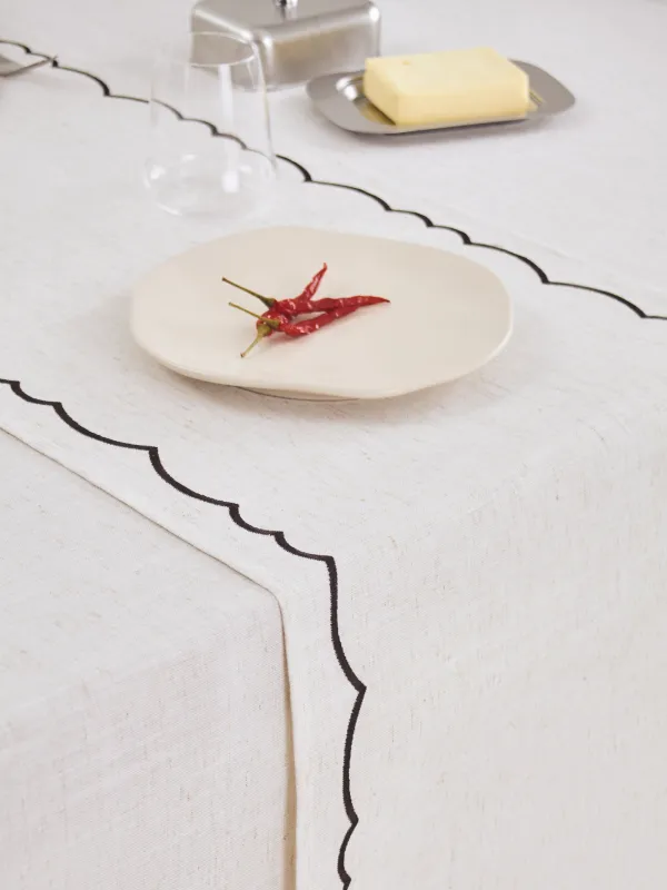 Table runner, 40x160 cm, polyester / linen, beige, Vintage, Melange outline, image-7