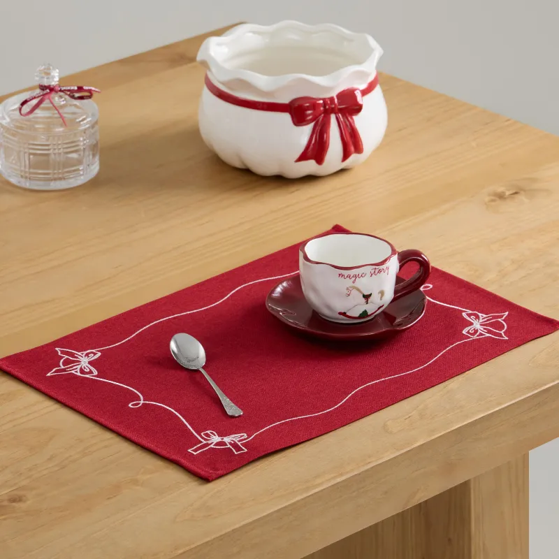 Placemat, 30x45 cm, polyester, rectangular, burgundy, Bows, Bow bordo