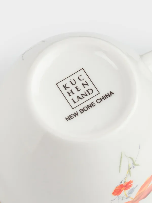 Mug, 320 ml, porcelain N, white, with golden edging, wildflowers, Yarrow, image-3