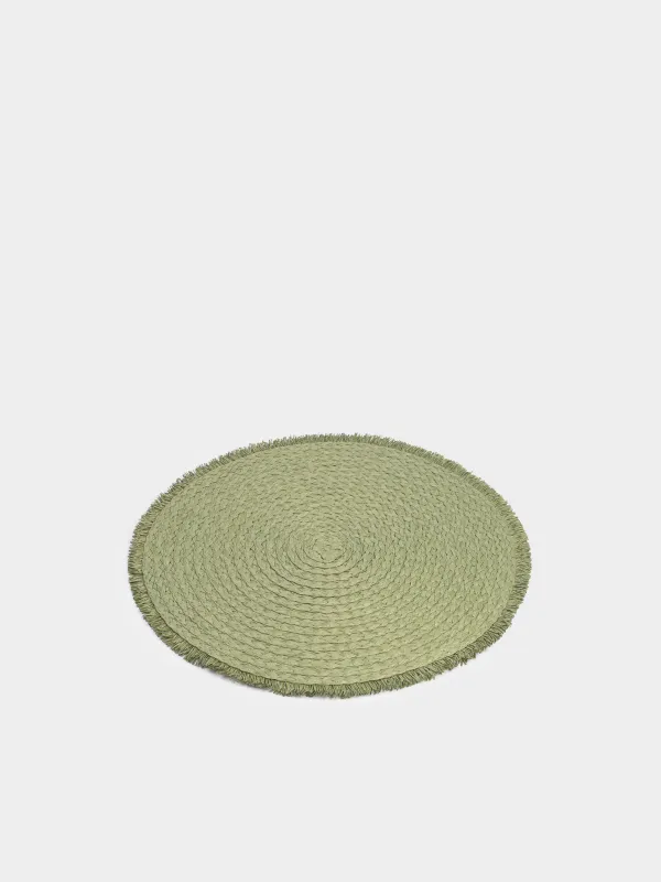 Placemat, 38 cm, fringed, cellulose, round, green, Straw, image-3