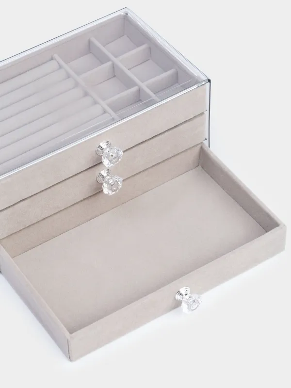 Jewelry box, 22x13 cm, plastic / velvet, grey, Affluence, image-6