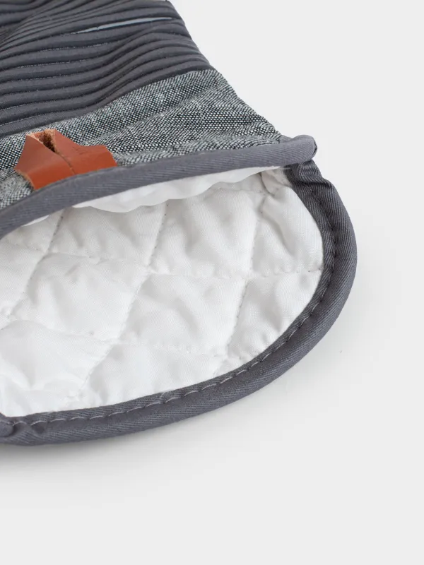 Potholder-mitt, 34x18 cm, cotton / silicone, graphite, Bakery striped, image-4