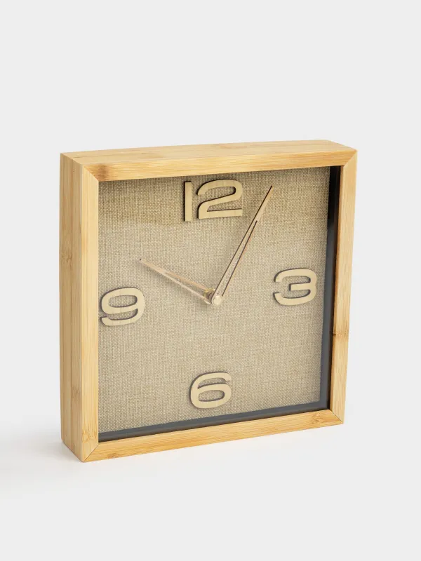 Wall clock, 25 cm, bamboo/glass, square, brown-golden, Dial, image-1