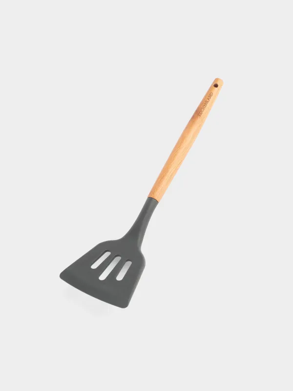 Spatula, 32 cm, slotted, silicone / wood, gray, Weekend, image-2