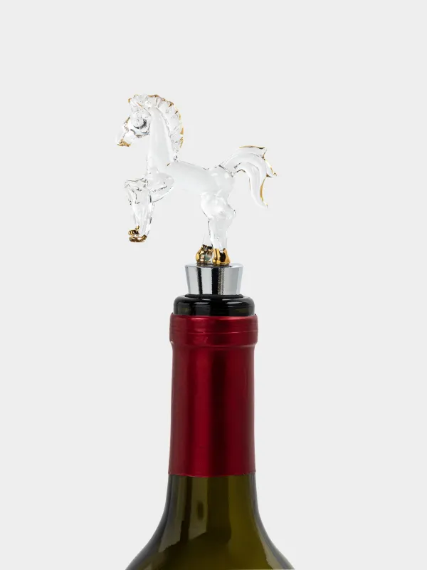 Bottle stopper, 12 cm, steel / glass, golden, Horse, Horse gold, image-3