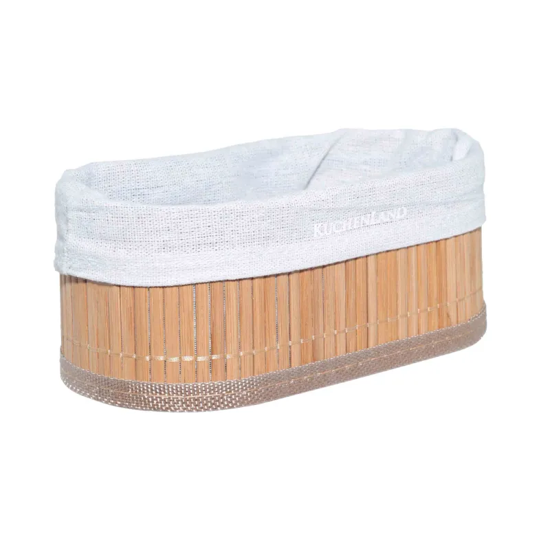 Cutlery basket, 19x10 cm, bamboo / cotton, oval, beige, Stem, image-1