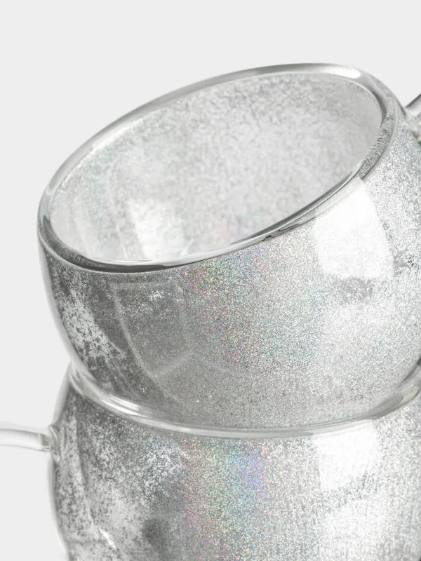 Mug, 270 ml, 2 pcs, glass B, with glitter and crystals, Air decor, image-1