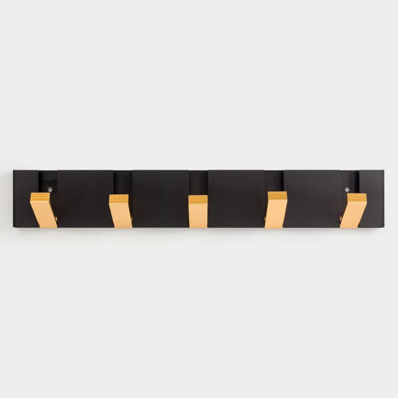 Hook, 43x7 cm, 5 compartments, wall-mounted/hidden, metal, black-gold, Trend, image-0