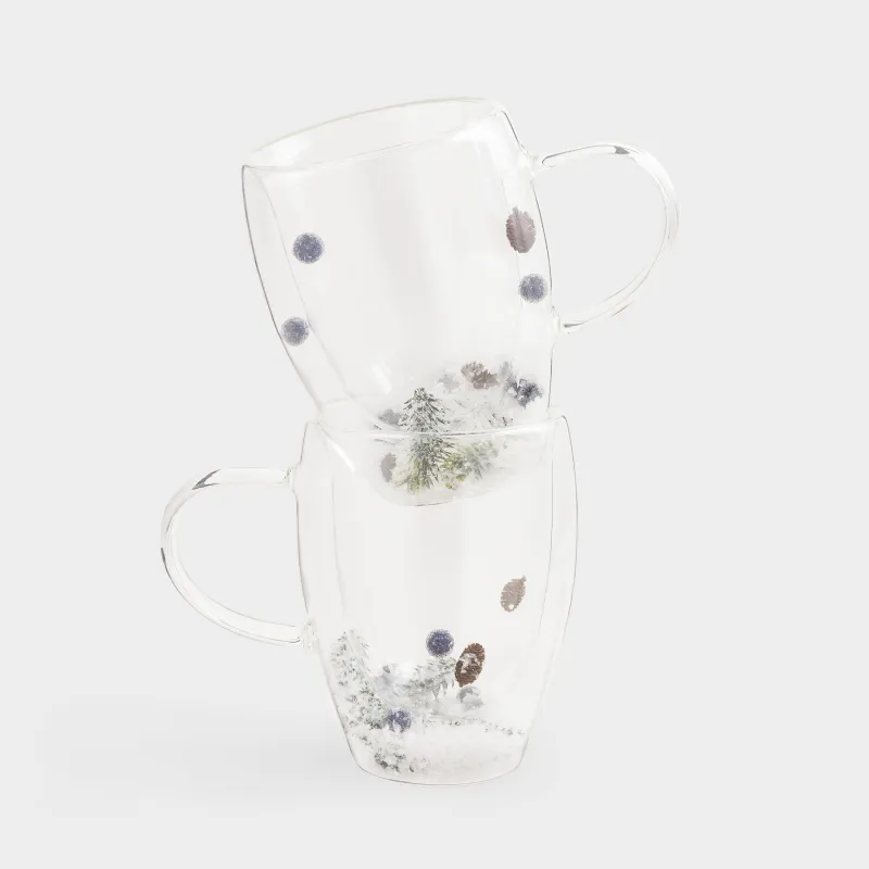 Mug, 330 ml, 2 pcs, B glass, with fir branches, cones and berries inside, Air decor, image-0