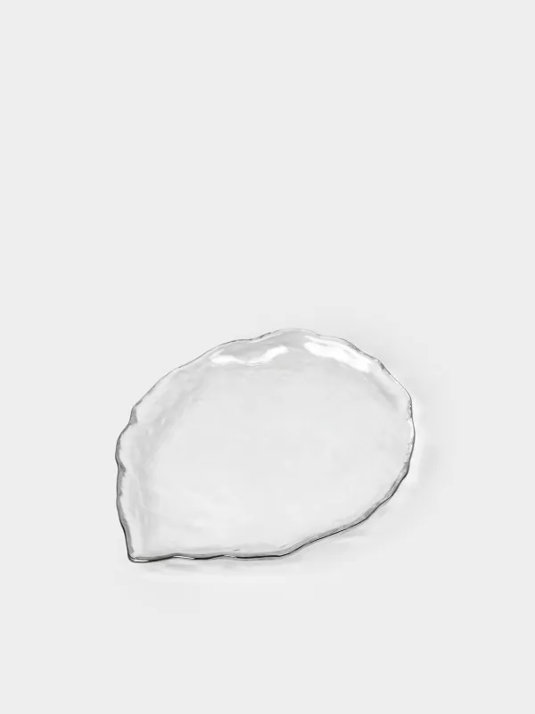 Dish, 25x21 cm, glass, with silver edging, Petal, Nautilus silver, image-0