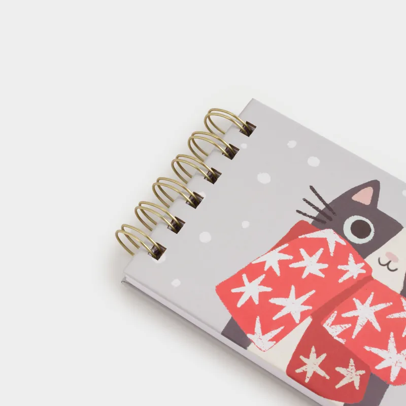 Notepad for notes, 9x16 cm, 100 l, on rings, cardboard, Cat in a scarf, Cat, image-4