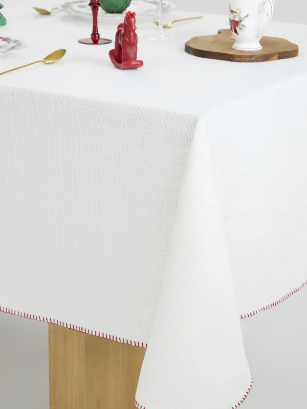 Tablecloth, 170x250 cm, with stitching, polyester, milky, Burlap, Gunny traditions, image-4