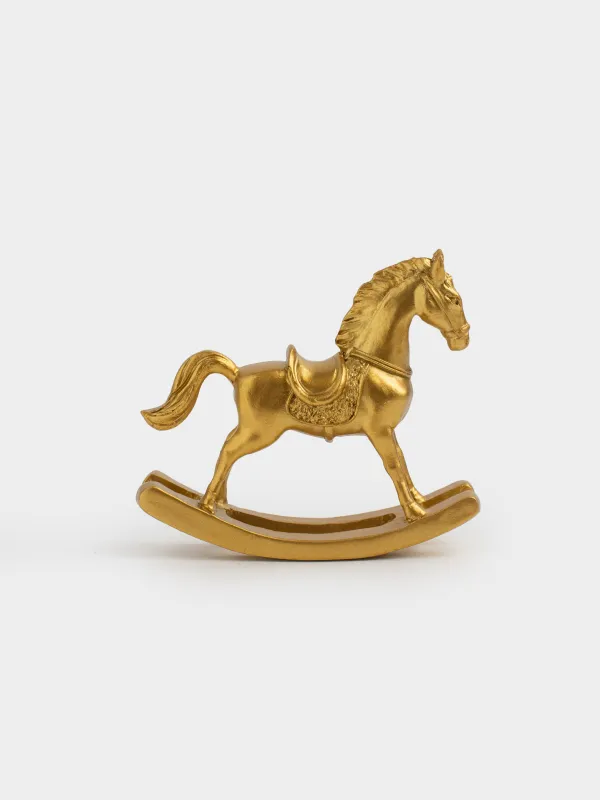 Statuette, 8 cm, polyresin, golden, Rocking horse, Horse gold, image-0
