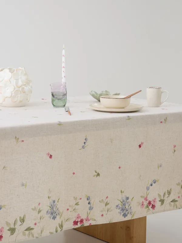 Tablecloth, 170x250 cm, polyester / linen, beige, Flowers, Colorful flowers, image-5