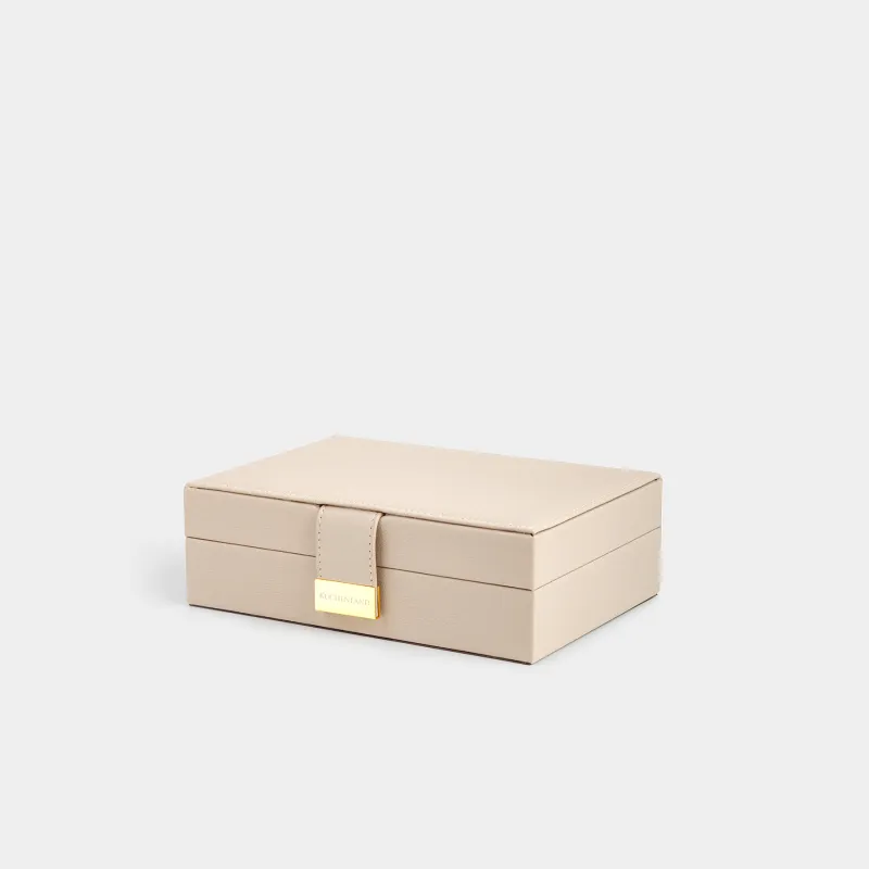 Jewelry box, 20x15 cm, with mirror, wood/PU leather, beige, Premiere one