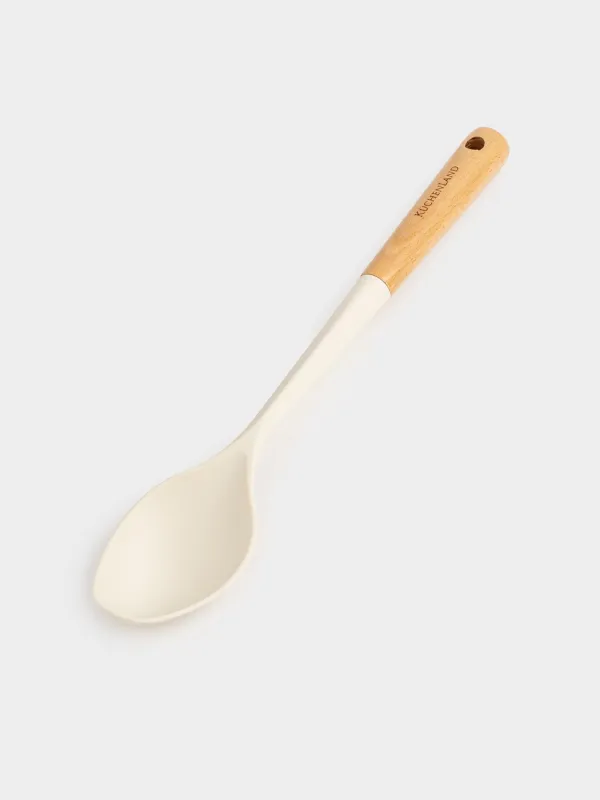 Serving spoon, 32 cm, silicone/wood, milky, Legerity, image-2