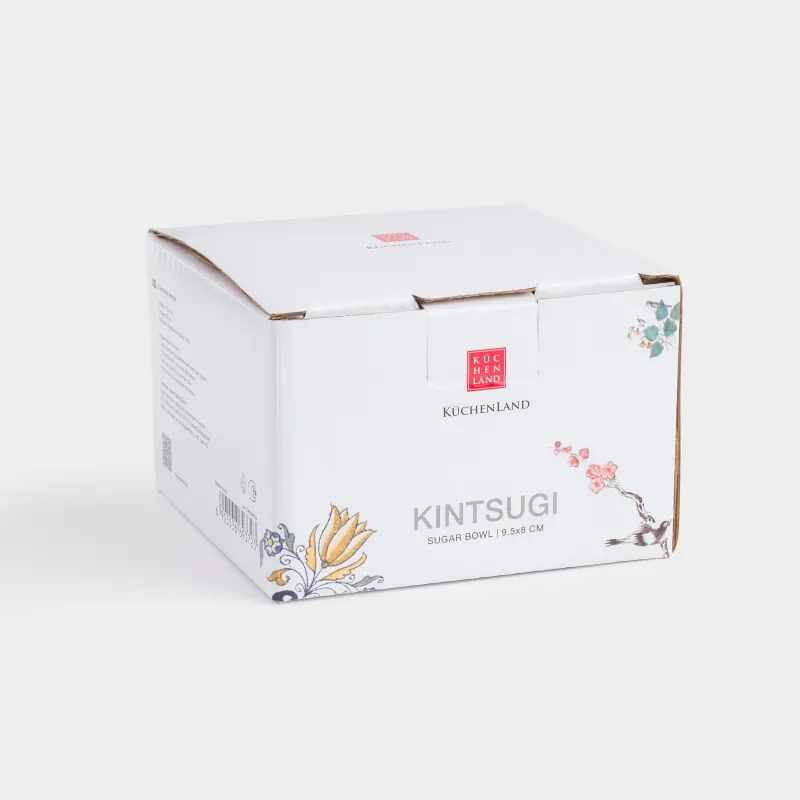 Sugar bowl, 10 cm, 160 ml, porcelain N, white and gold, Kintsugi, Kintsugi, image-4
