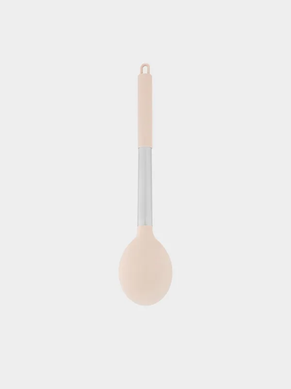 Serving spoon, 34 cm, silicone / steel, grey-beige, Metallic, image-1