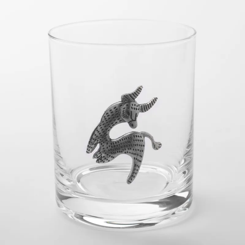 Whiskey glass, 10 cm, 340 ml, glass / metal, silver, Taurus, Zodiac, image-0