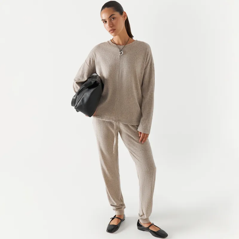 Women's suit, p. L, with trousers, polyester/spandex, beige, Bertha