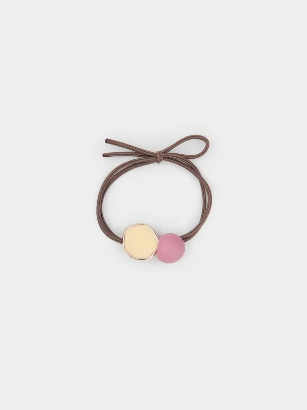 Hair tie, 5 cm, for children, plastic / polyester, pink and beige, Gracile, image-0