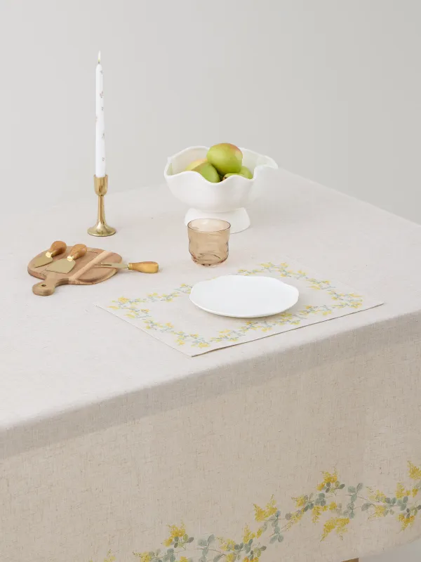 Placemat, 30x45 cm, polyester / linen, rectangular, beige, Mimosa, Mimosa flowers, image-3