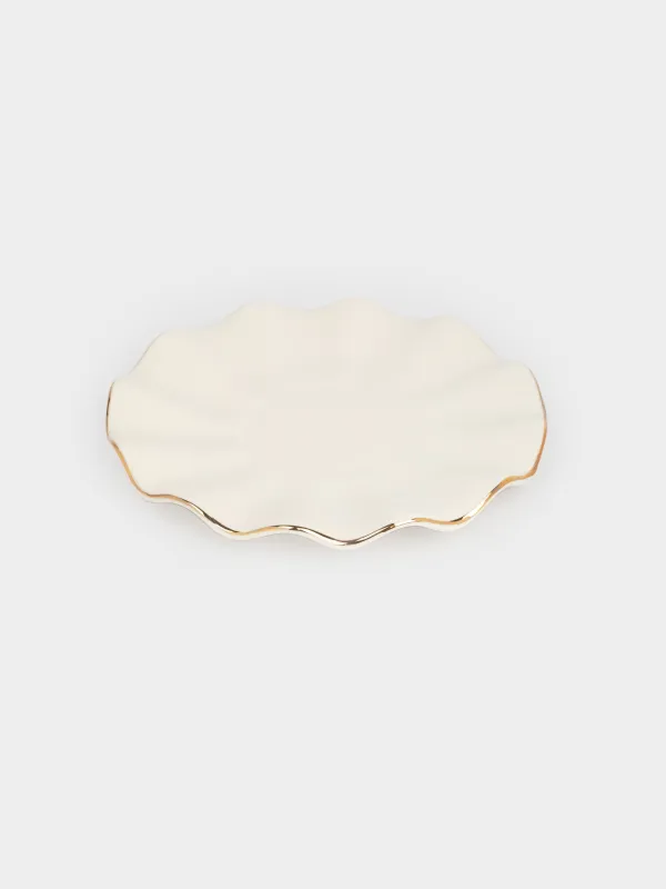 Tea pair, 1 person, 2 items, 350 ml, porcelain P, with golden edging, Wavy edge, Crumple gold, image-3