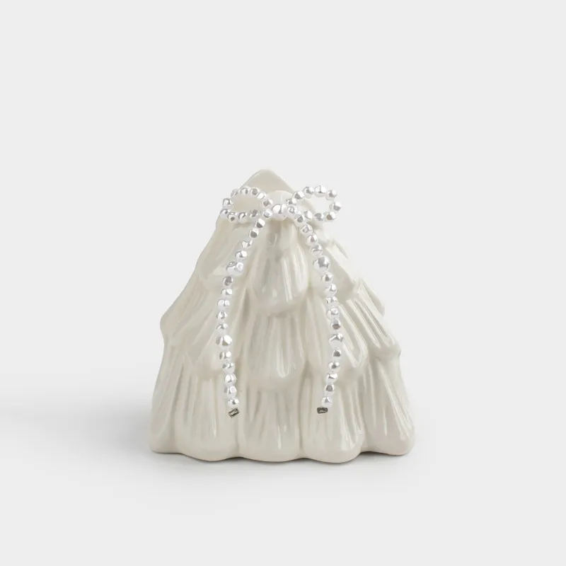 Napkin holder, 8 cm, ceramic / beads, milky, Spruce with bow, Pearl Antarctica