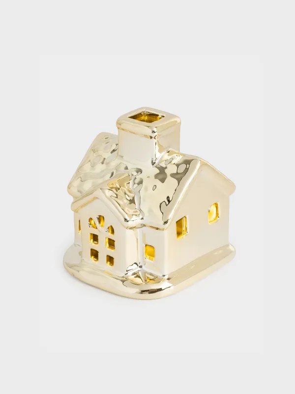 Statuette, illuminated, 8 cm, porcelain P, golden, House, House shape, image-2