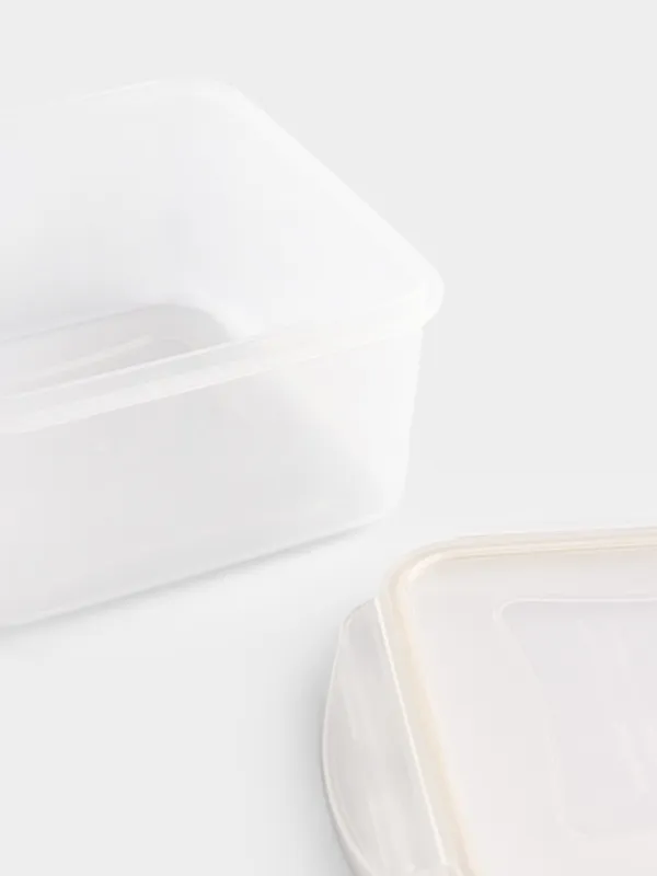 Container set, 4 pcs, with clips, plastic / silicone, Square, Beige, Roomy clip, image-2