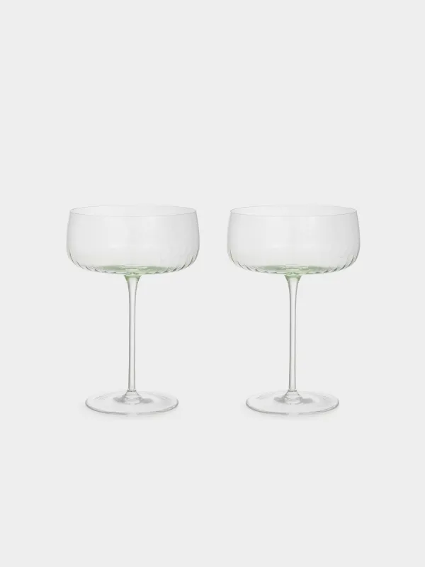 Champagne coupe glass, 380 ml, 2 pcs, crystal glass, green, Rofrano, image-0