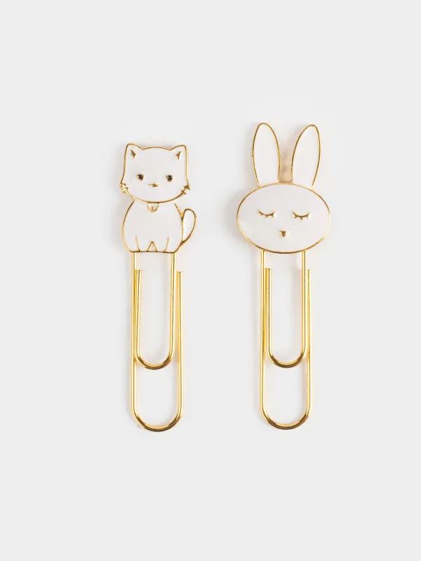 Stationery paper clip, 7 cm, 2 pcs, metal, white, Kitten and rabbit, Cat, image-0
