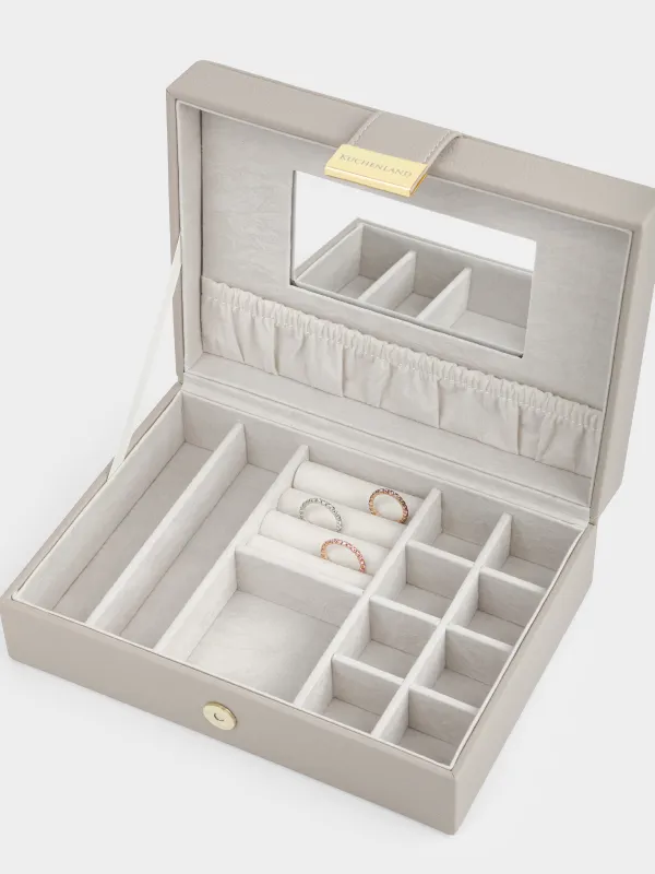 Jewelry box, 20x15 cm, with mirror, wood/PU leather, grey, Premiere one, image-6