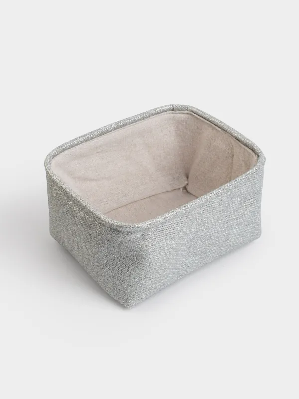 Storage basket, 22x17x11 cm, with handles, polyester. rectangular, silver, Ideally, image-1