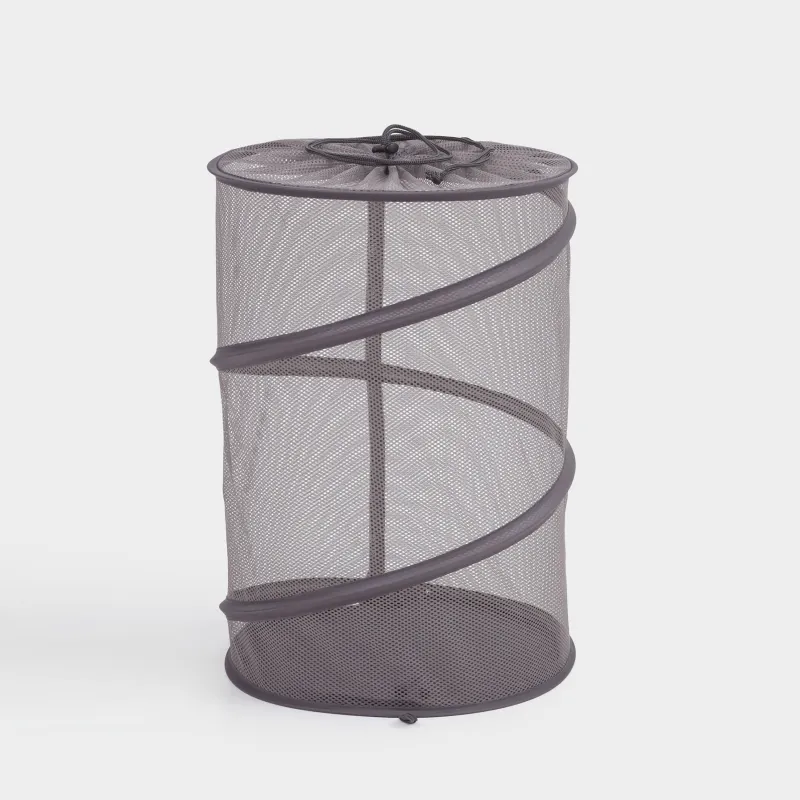 Laundry basket, 46x34 cm, folding, polyester / steel, round, black, Safety