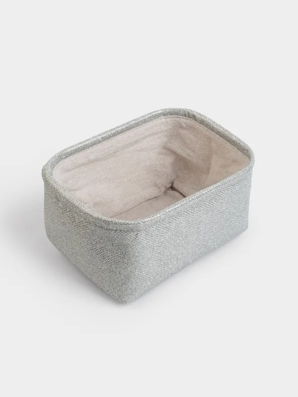Storage basket, 20x15x10 cm, with handles, polyester. rectangular, silver, Ideally, image-1