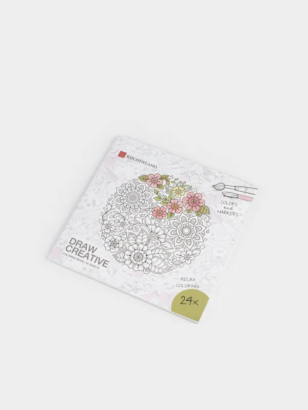 Coloring book, 21x21 cm, 24 sheets, with glitter, Flowers and Animals, Draw creative, image-1