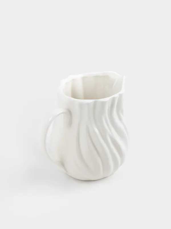 Jug, 1.6 l, ceramic, white, Milky, Wavy edge, Crumple, image-2